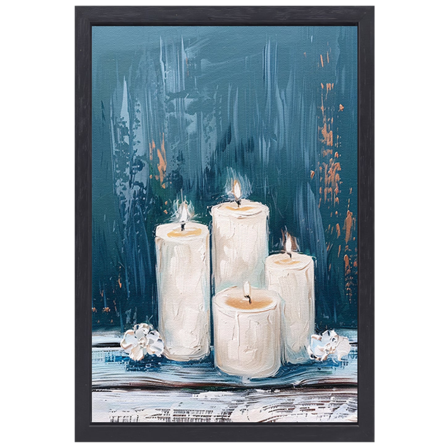 Prachtig realistisch schilderij van brandende kaarsen canvas met baklijst