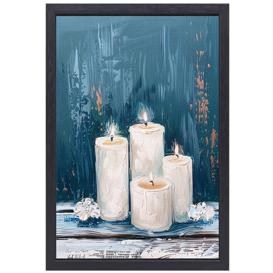 Prachtig realistisch schilderij van brandende kaarsen canvas met baklijst