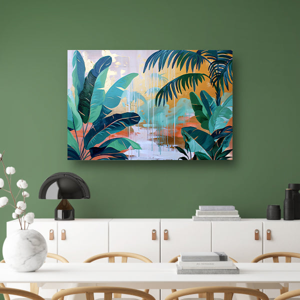 Kleurrijk abstract schilderij van een regenwoud poster