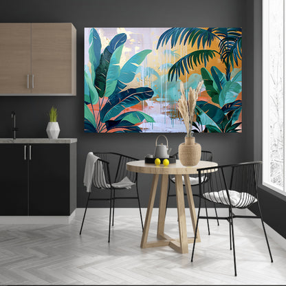 Kleurrijk abstract schilderij van een regenwoud poster