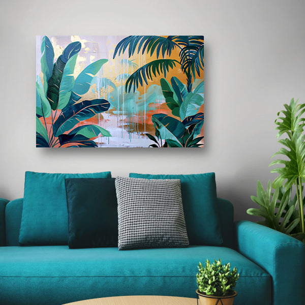 Kleurrijk abstract schilderij van een regenwoud poster