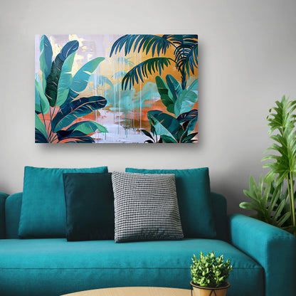 Kleurrijk abstract schilderij van een regenwoud poster