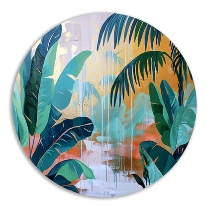 Kleurrijk abstract schilderij van een regenwoud forex muurcirkel