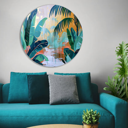 Kleurrijk abstract schilderij van een regenwoud forex muurcirkel