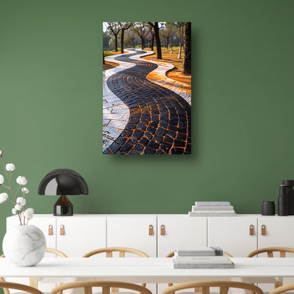 Abstract Kronkelend Pad met Contrasterende Tegels canvas met baklijst