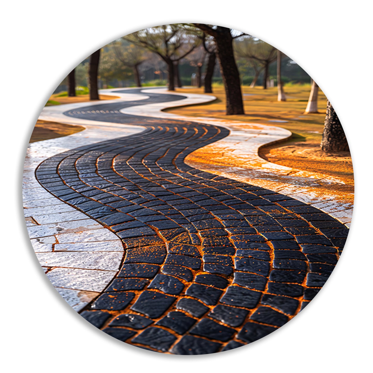 Abstract Kronkelend Pad met Contrasterende Tegels aluminium muurcirkel