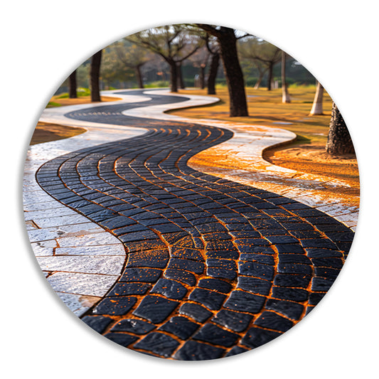 Abstract Kronkelend Pad met Contrasterende Tegels aluminium muurcirkel