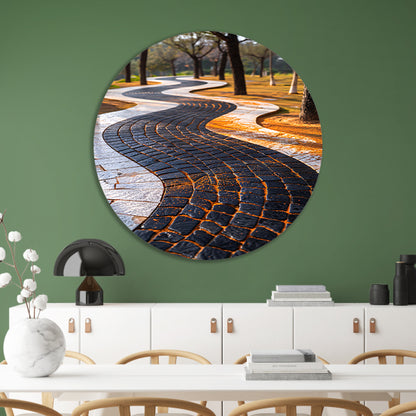 Abstract Kronkelend Pad met Contrasterende Tegels aluminium muurcirkel