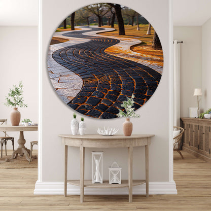Abstract Kronkelend Pad met Contrasterende Tegels aluminium muurcirkel