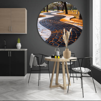Abstract Kronkelend Pad met Contrasterende Tegels aluminium muurcirkel