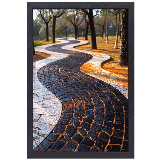 Abstract Kronkelend Pad met Contrasterende Tegels canvas met baklijst