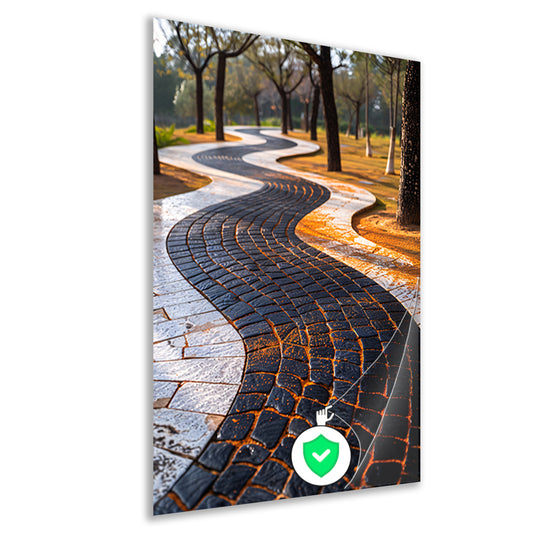 Abstract Kronkelend Pad met Contrasterende Tegels poster