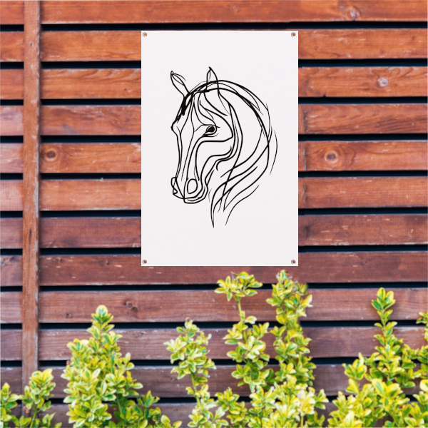 Zwarte lijnen paard minimalistische kunst tuinposter