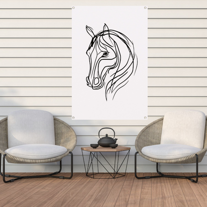 Zwarte lijnen paard minimalistische kunst tuinposter