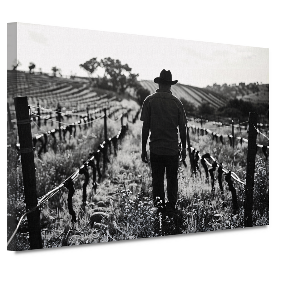 Man wandelt door zonovergoten wijngaard canvas