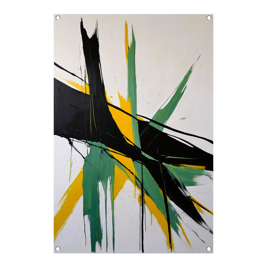 Abstracte dynamiek in zwart, wit en geel tuinposter