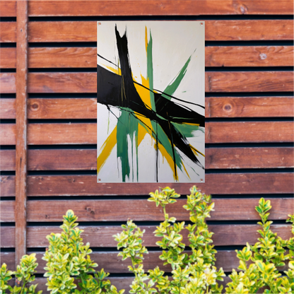 Abstracte dynamiek in zwart, wit en geel tuinposter