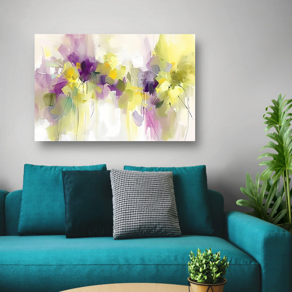 Abstract bloemenveld schilderij met levendige kleuren canvas