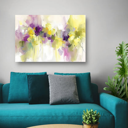 Abstract bloemenveld schilderij met levendige kleuren poster