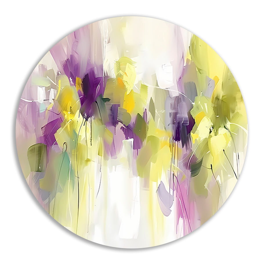 Abstract bloemenveld schilderij met levendige kleuren aluminium muurcirkel
