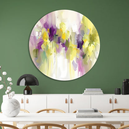 Abstract bloemenveld schilderij met levendige kleuren forex muurcirkel