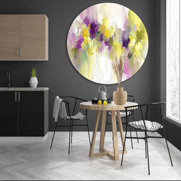 Abstract bloemenveld schilderij met levendige kleuren forex muurcirkel