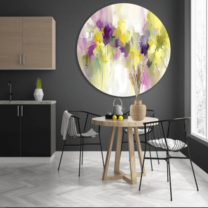 Abstract bloemenveld schilderij met levendige kleuren forex muurcirkel