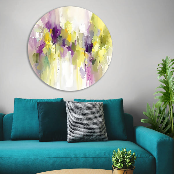 Abstract bloemenveld schilderij met levendige kleuren forex muurcirkel