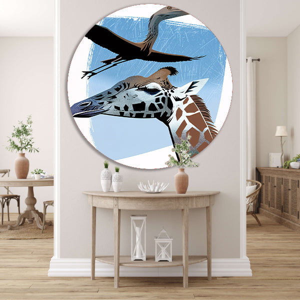 Minimalistische illustratie van giraf en vogel forex muurcirkel