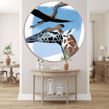 Minimalistische illustratie van giraf en vogel forex muurcirkel