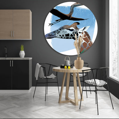 Minimalistische illustratie van giraf en vogel forex muurcirkel