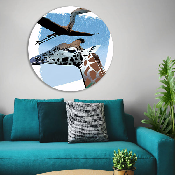Minimalistische illustratie van giraf en vogel forex muurcirkel