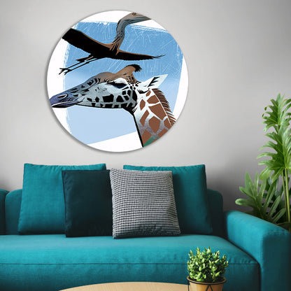 Minimalistische illustratie van giraf en vogel forex muurcirkel