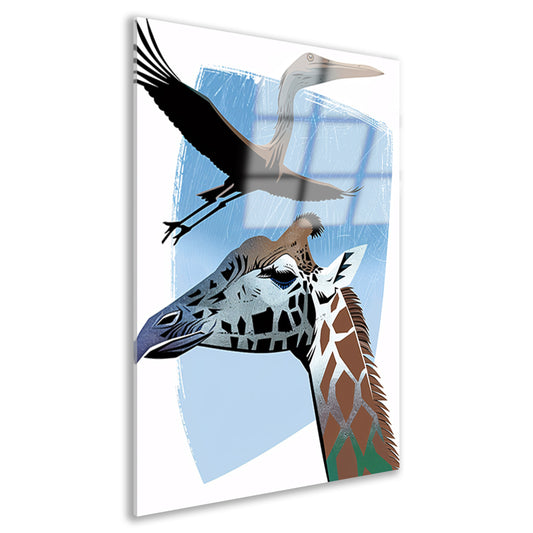 Minimalistische illustratie van giraf en vogel acrylglas