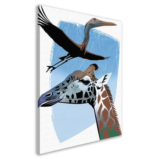 Minimalistische illustratie van giraf en vogel canvas