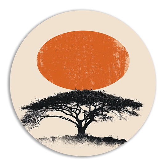 Minimale boom silhouet tegen oranje zon forex muurcirkel