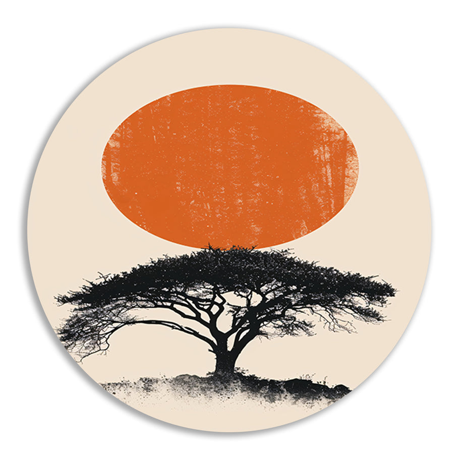Minimale boom silhouet tegen oranje zon forex muurcirkel
