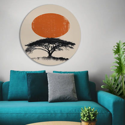 Minimale boom silhouet tegen oranje zon forex muurcirkel
