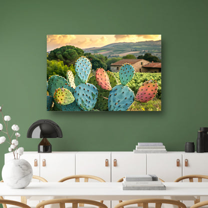 Kleurrijke cactus in Toscaanse zonsondergang canvas