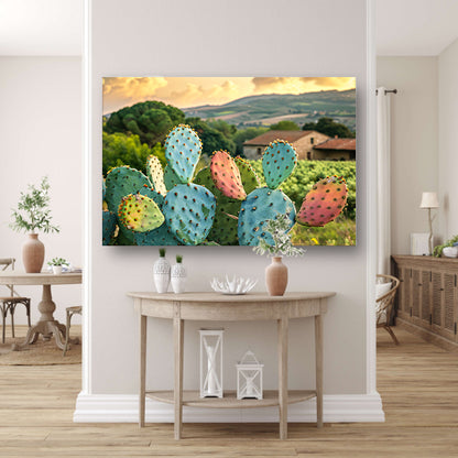 Kleurrijke cactus in Toscaanse zonsondergang canvas