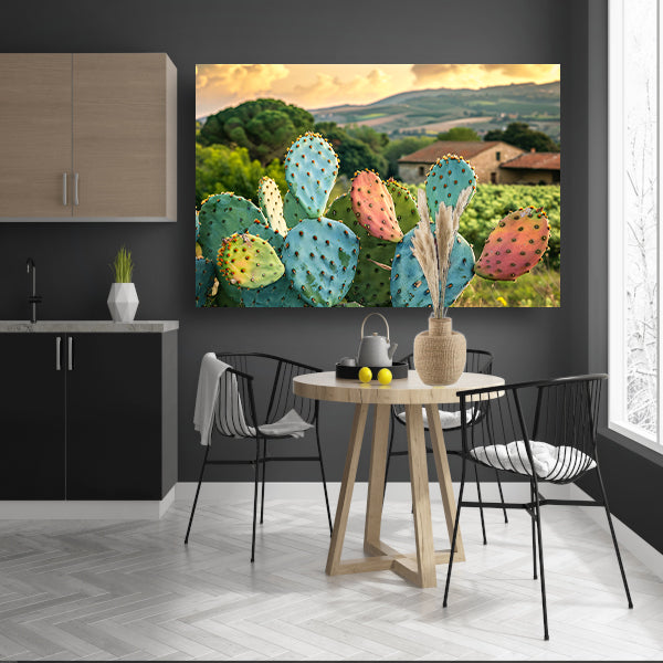 Kleurrijke cactus in Toscaanse zonsondergang canvas