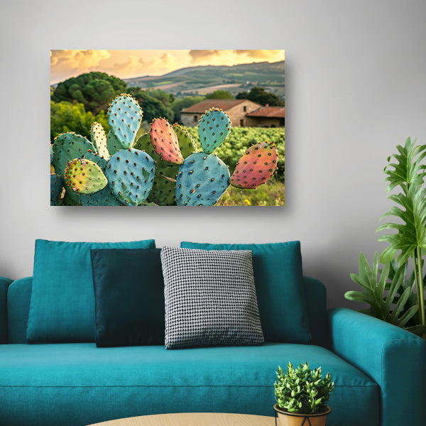 Kleurrijke cactus in Toscaanse zonsondergang canvas