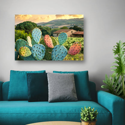 Kleurrijke cactus in Toscaanse zonsondergang poster