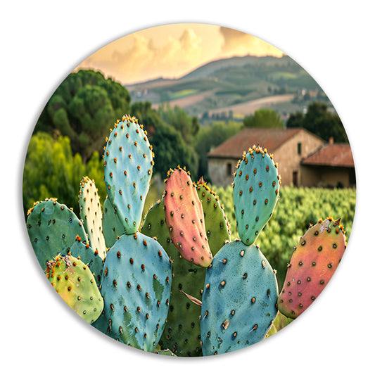 Kleurrijke cactus in Toscaanse zonsondergang aluminium muurcirkel