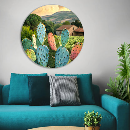 Kleurrijke cactus in Toscaanse zonsondergang aluminium muurcirkel