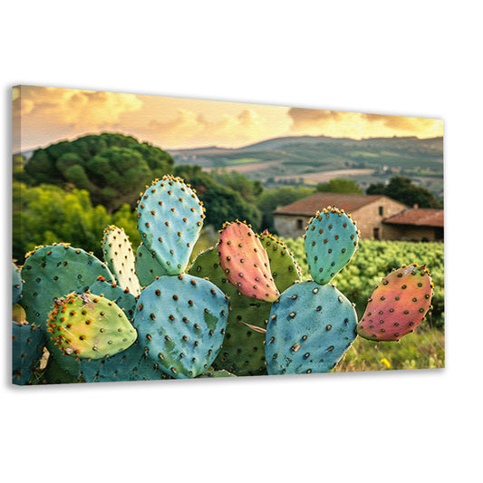 Kleurrijke cactus in Toscaanse zonsondergang canvas