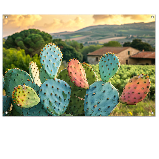 Kleurrijke cactus in Toscaanse zonsondergang tuinposter