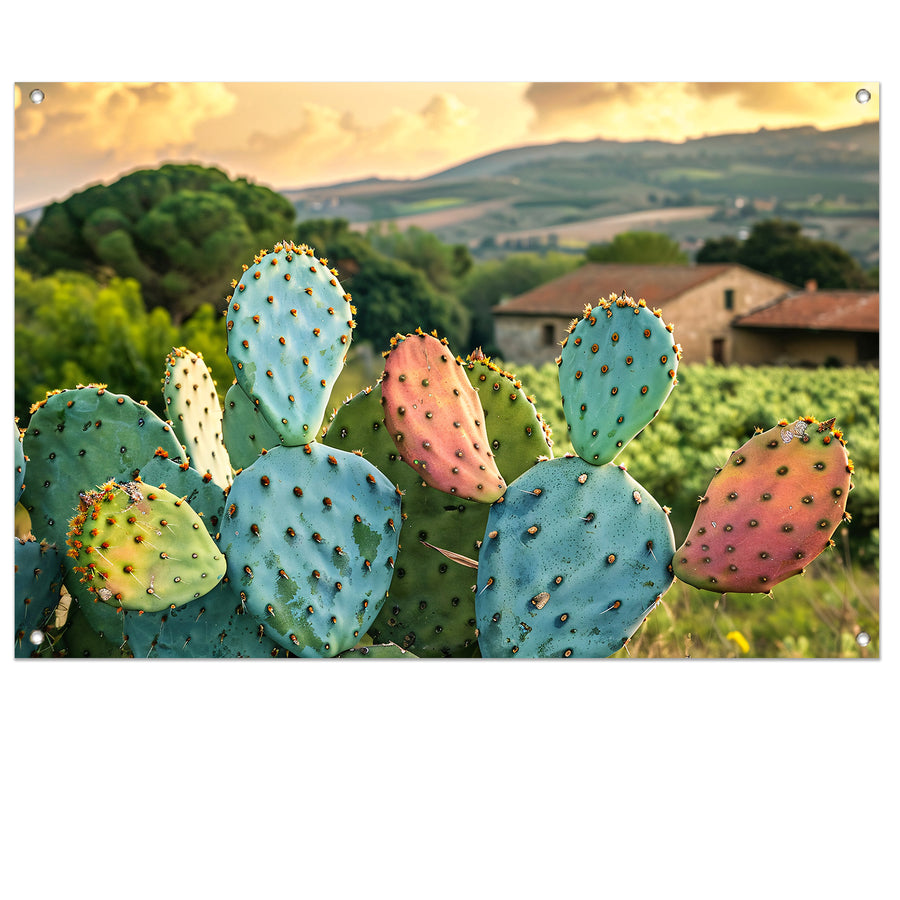 Kleurrijke cactus in Toscaanse zonsondergang tuinposter