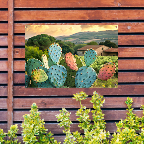 Kleurrijke cactus in Toscaanse zonsondergang tuinposter