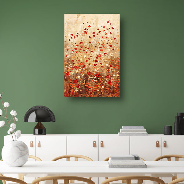 Abstracte bloemenweide in warme tinten canvas met baklijst